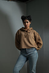 Closure Cropped Hoodie (brown)