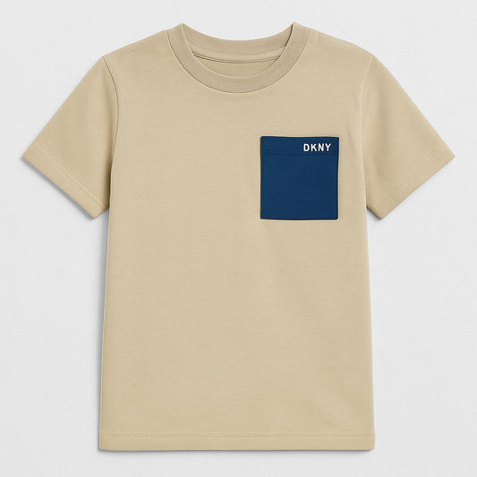 DKNY Kids cream T-shirt with blue pocket
