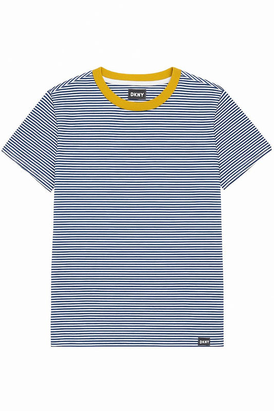 DKNY Kids Grey Stripes with Brown Collar T-Shirt